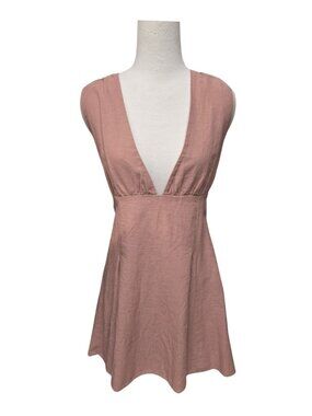 Zara Cotton Dress M Deep V Neck Open Back Lace Up Back Boho Coastal Resort NWT